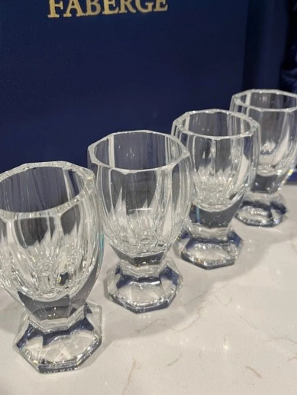 House of Faberge Czarina Crystal‎ Decanter Set 4 Liqueur Shot Glasses Case NIB